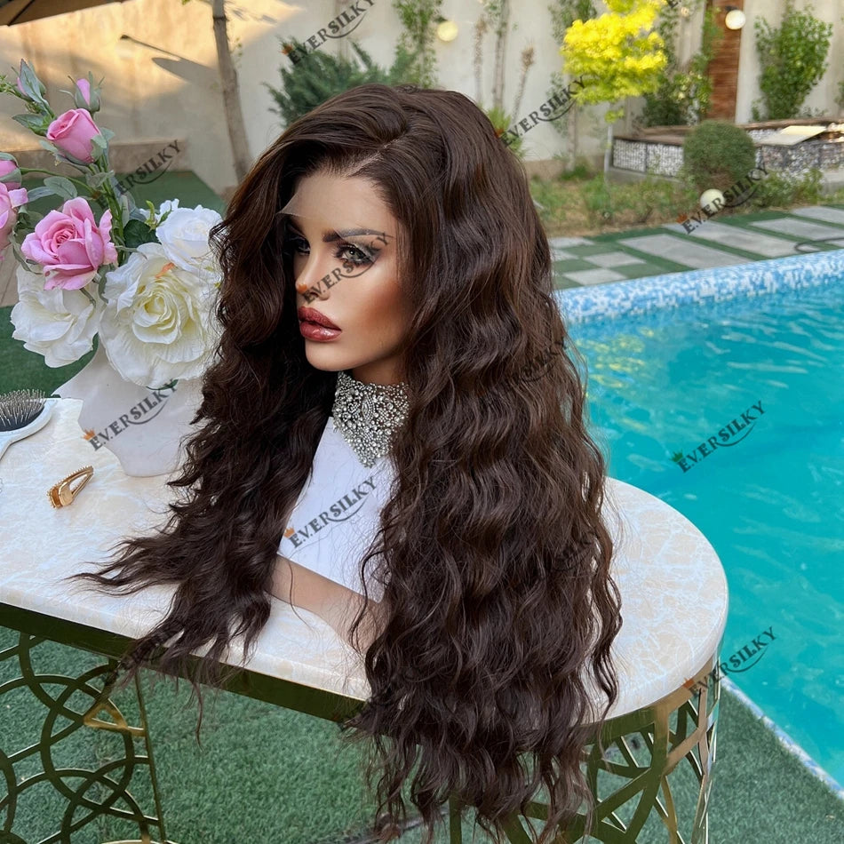 100% Human Hair 13x6 Lace Front Wig Dark Brown Loose Deep Wave Remy Peruvian Hair 5x5 Swiss Lace Closure Wig Natural Hairline