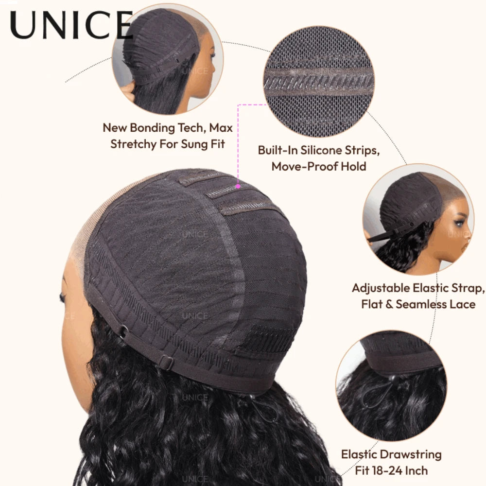 UNice 7x5 Bye Bye Slip™ Glueless Burmese Curly Human Hair Wigs With Finger Coil Ends & Invisi Drawstring