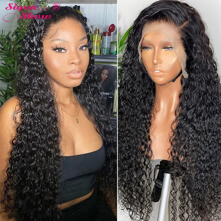 Double Drawn Water Wave Frontal Wig 13X4 HD Lace Frontal Wigs Curly Human Hair Wigs Pre Plucked Real 5X5 HD Lace Closure Wig