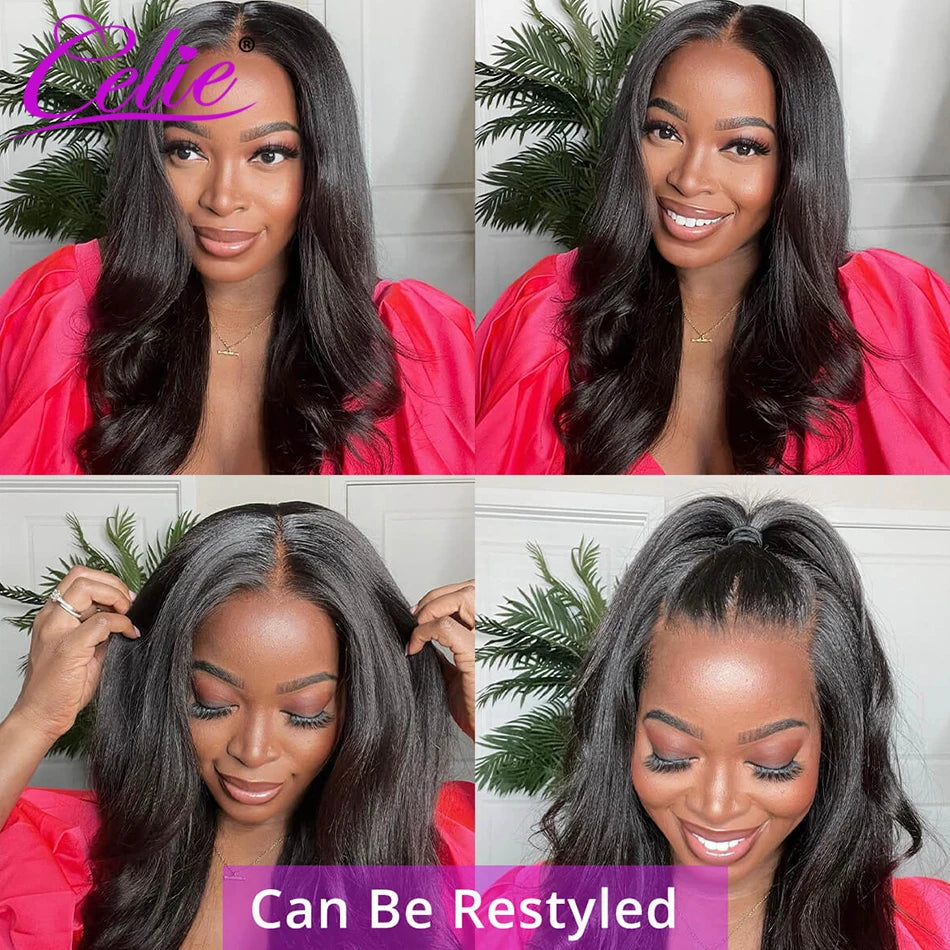 Celie Pre-bleached Knots Kinky Straight HD Lace Closure Wig 6×5 Pre-cut Lace Glueless Wig Wear & Go Pre Plucked Human Hair Wigs