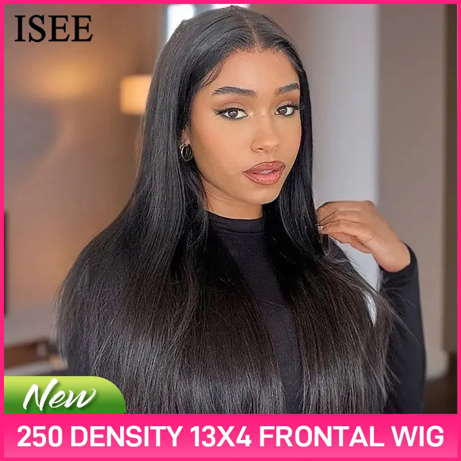 ISEE HAIR 250 Density Human Hair Wig Bone Straight Lace Front For Women Malaysian Straight 13x4 Lace Front Wigs Straight Wigs