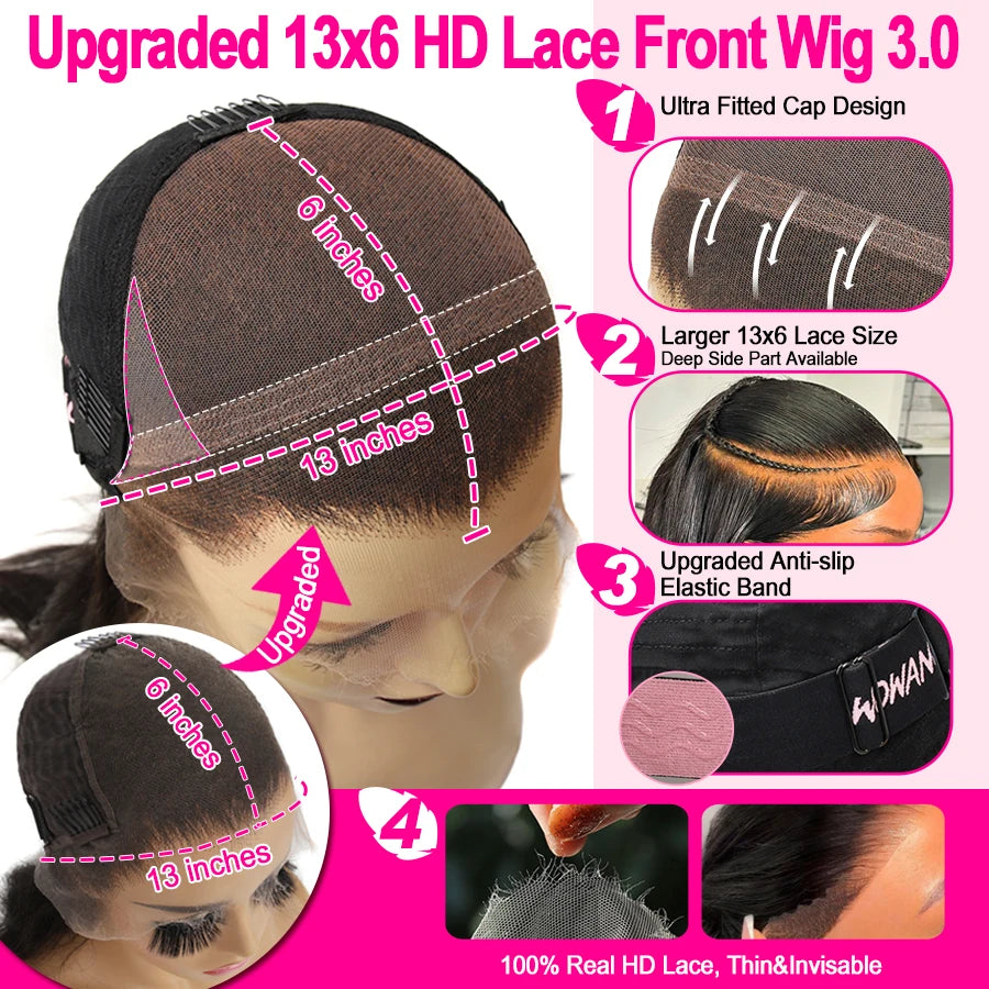 Wow Angel 250% 13x4 HD Lace Frontal Wigs Body Wave Highlight Wig Pre Plucked Melt Skin Full Lace Frontal Wig HD Lace Closure Wig