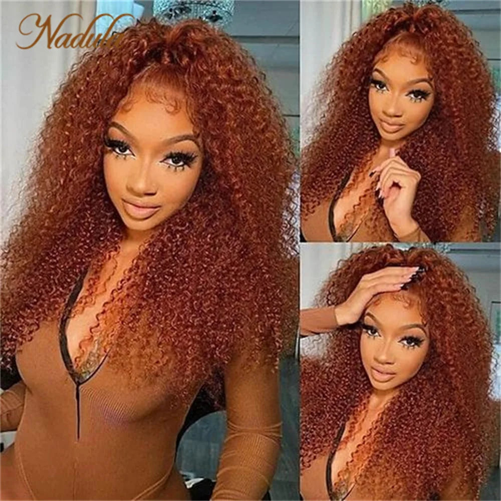 Ｎadula Hair Reddish Brown Dark Auburn Color 7x5 Pre Cut Lace Bye Bye Knots Wig 150% Density  Curly Hair With Breathable Cap