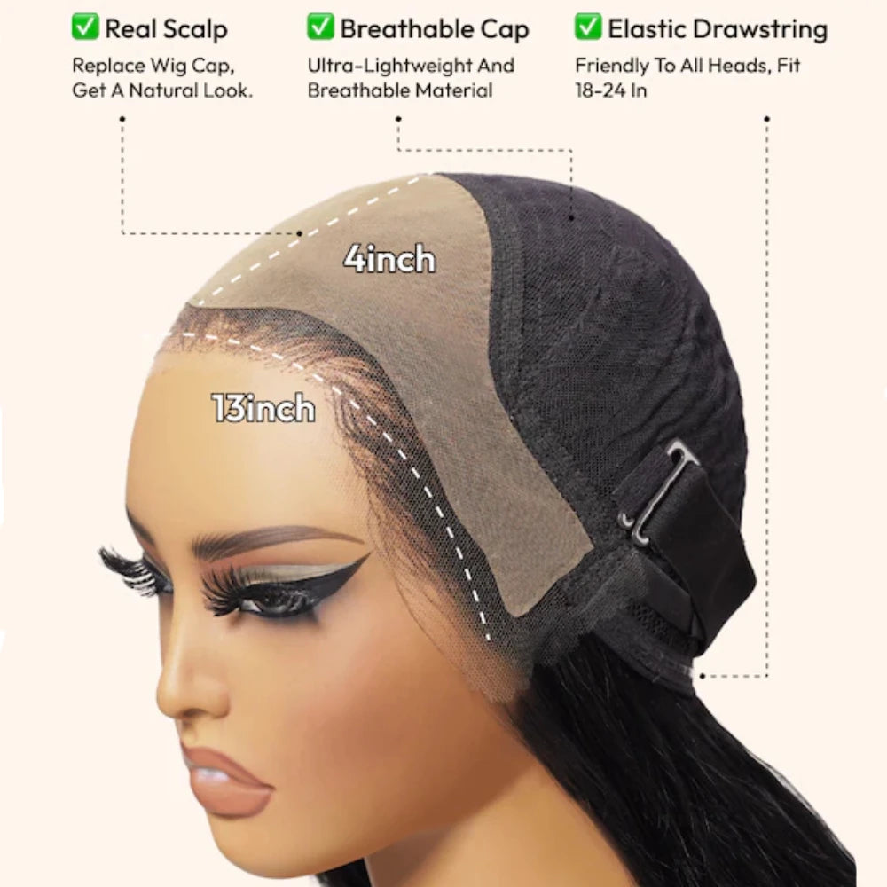 UNice 13x4 HD Real Scalp Loose Wave Wig With Face Framing Curtain Bangs Pre Cut Pre Bleached Glueless Human Hair Wigs
