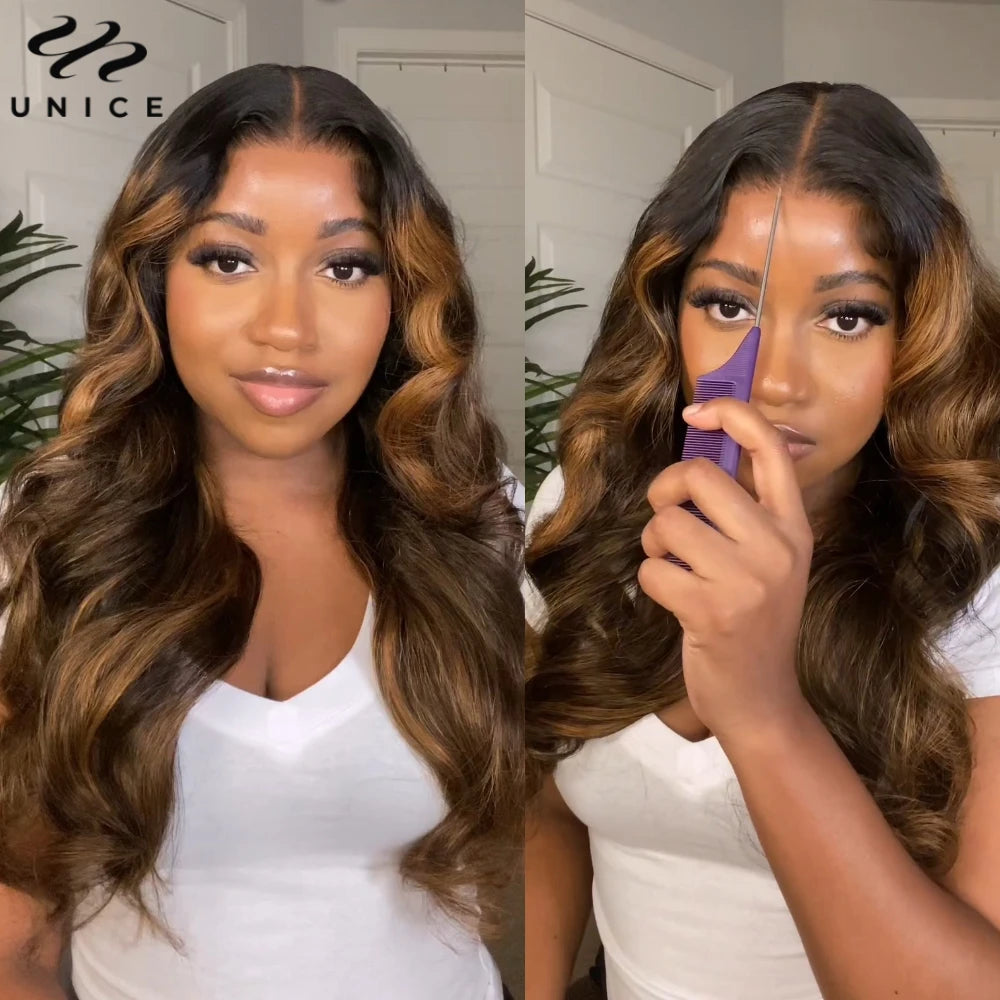 UNice 7x5 Bye Bye Slip™ Balayage Highlight Body Wave Wig Pre Cut Pre Bleached Glueless Human Hair Wig