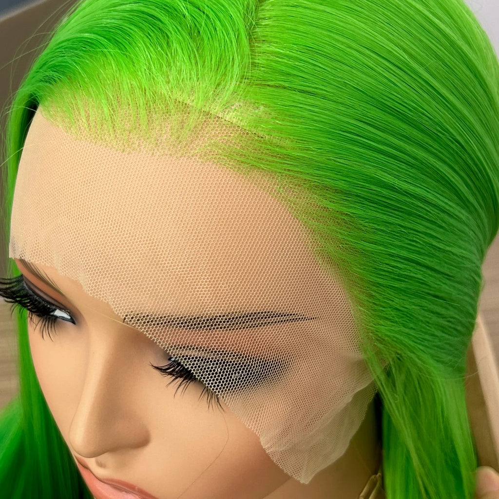Ombre Wigs for Women Long Silky Straight Synthetic Hair Free Part Yaki Highlight Ombre Green Two Tones 13X4 Lace Glueless Wig