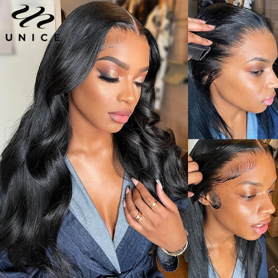UNice 13x4 Lace Frontal Pre Cut Pre Bleached Pre Plucked Body Wave Human Hair Glueless Wig Ready To Wear 250% Density