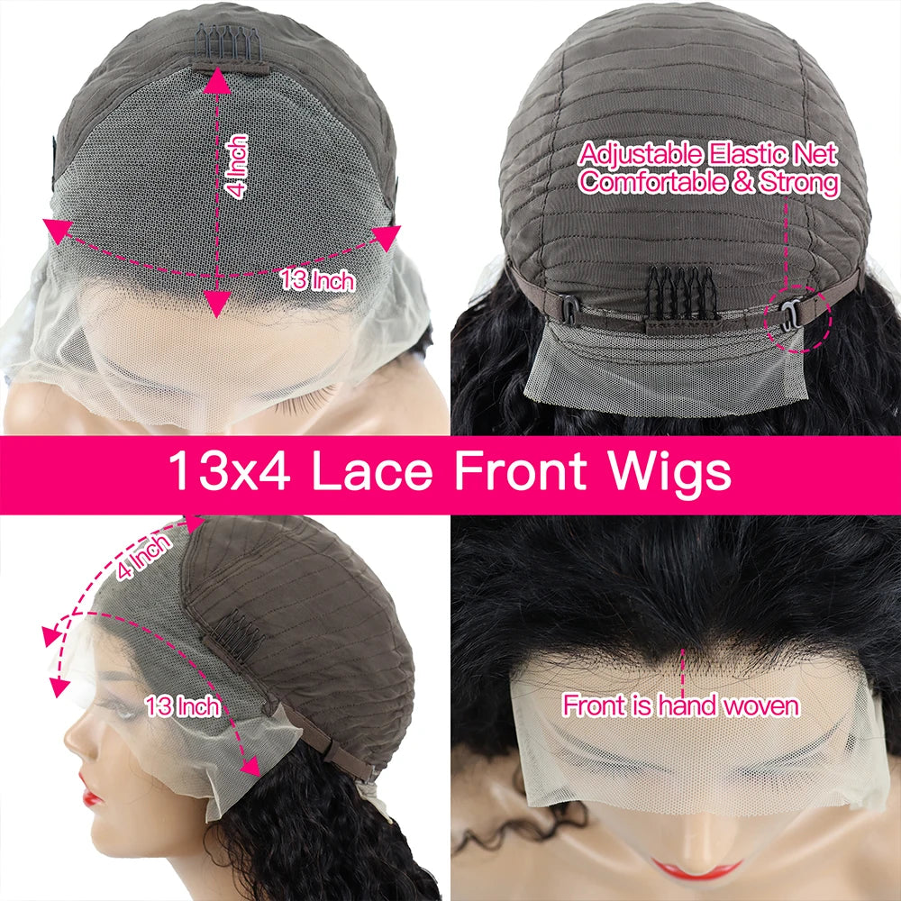250% Density Deep Wave 13x6 Lace Front Wigs Human Hair Pre Plucked Water Wave Curly 13x4 Lace Frontal Wigs Human Hair for Women