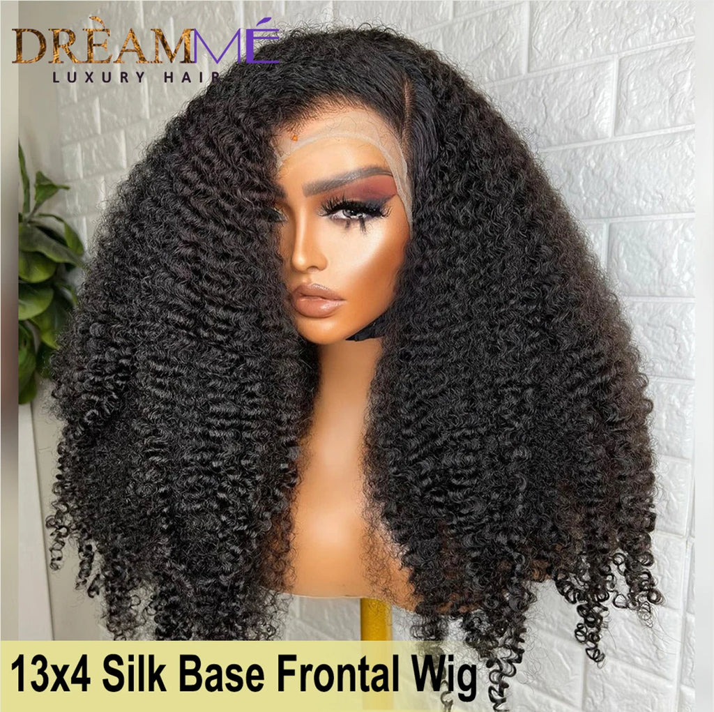 5*4.5 Silk Base 13X4 Lace Human Hair Wigs With Baby Hair Pre Plucked Afro Kinky Curly Brazilian Remy Hair Lace Closure Wig
