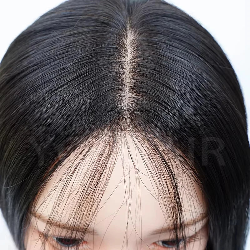 Silk Base Wigs Full Hand Tied Wig with PU Front 24" Real Virgin Layer European Human Hair Wig with Bangs Silk Base Wig for Women