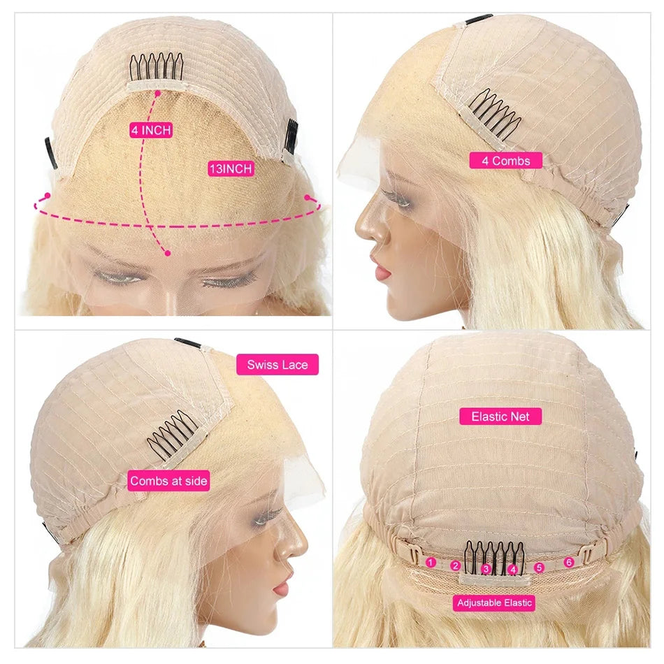 Ali Pearl Highlight P18/613 Lace Front Wig Human Hair Ombre Blonde Body Wave Transparent Lace Clousre Wigs Pre-Plucked for Women