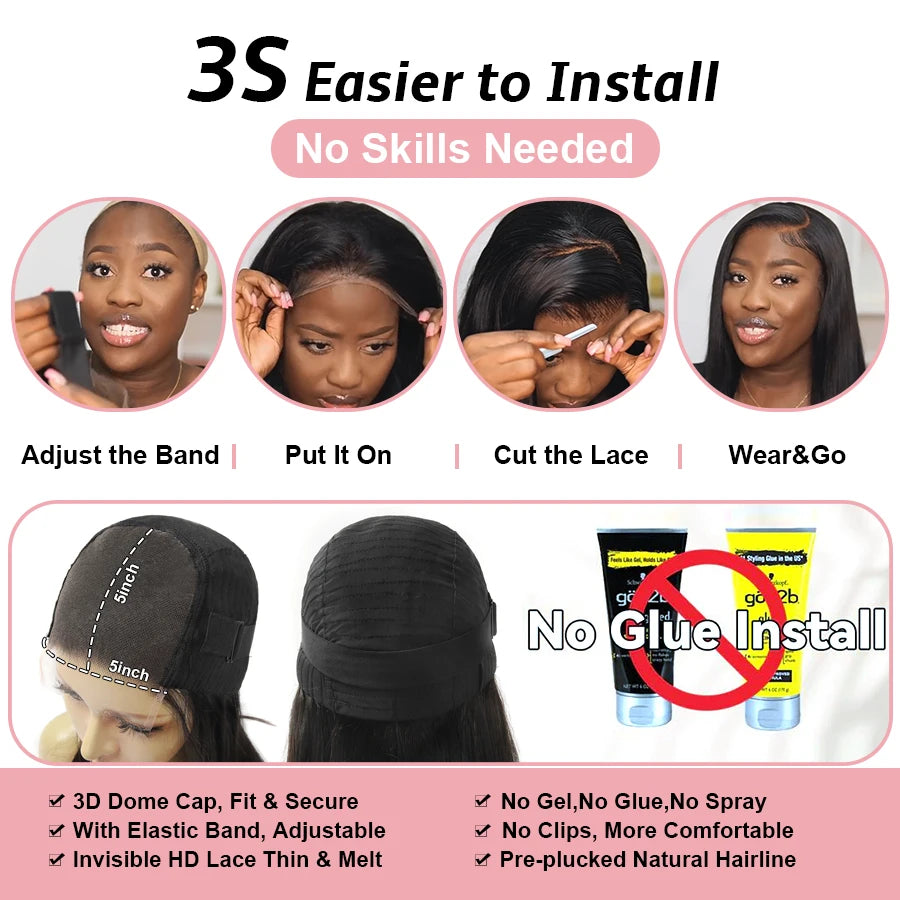 WOWANGEL Bye Bye Knots Wigs 1B30 Highlight HD Lace Closure Wig Body Wave Human Hair Wig Ready to Go Glueless Wig Bleached Knots
