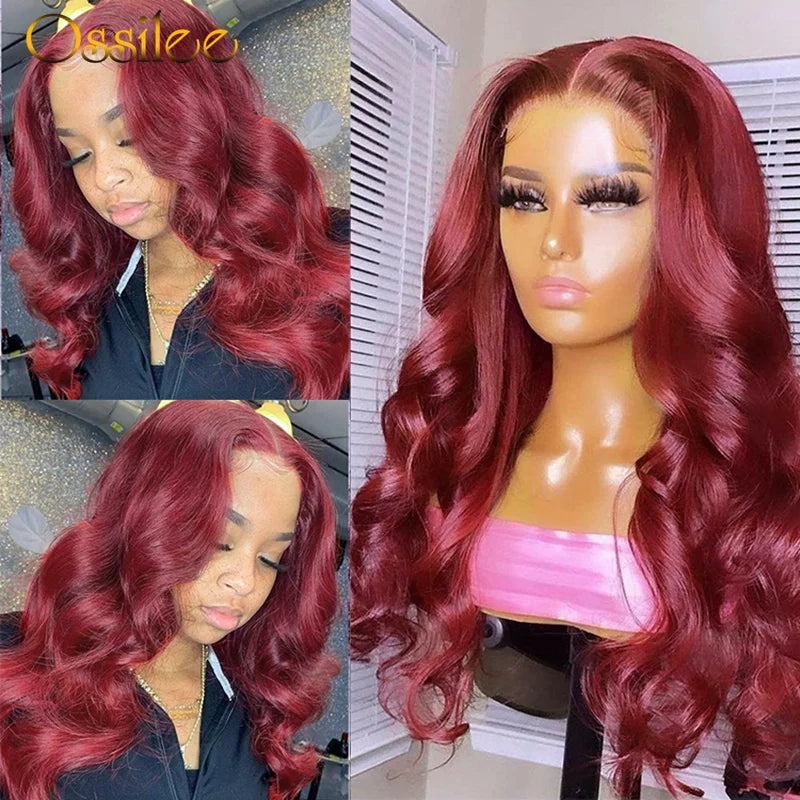 99J Burgundy Body Wave Lace Front Human Hair Wigs 13x4 Lace Frontal Wig Highlight Transparent Lace Wigs for Women Human Hair