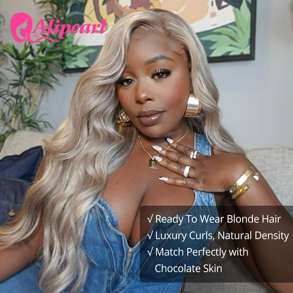 Ali Pearl Highlight P18/613 Lace Front Wig Human Hair Ombre Blonde Body Wave Transparent Lace Clousre Wigs Pre-Plucked for Women