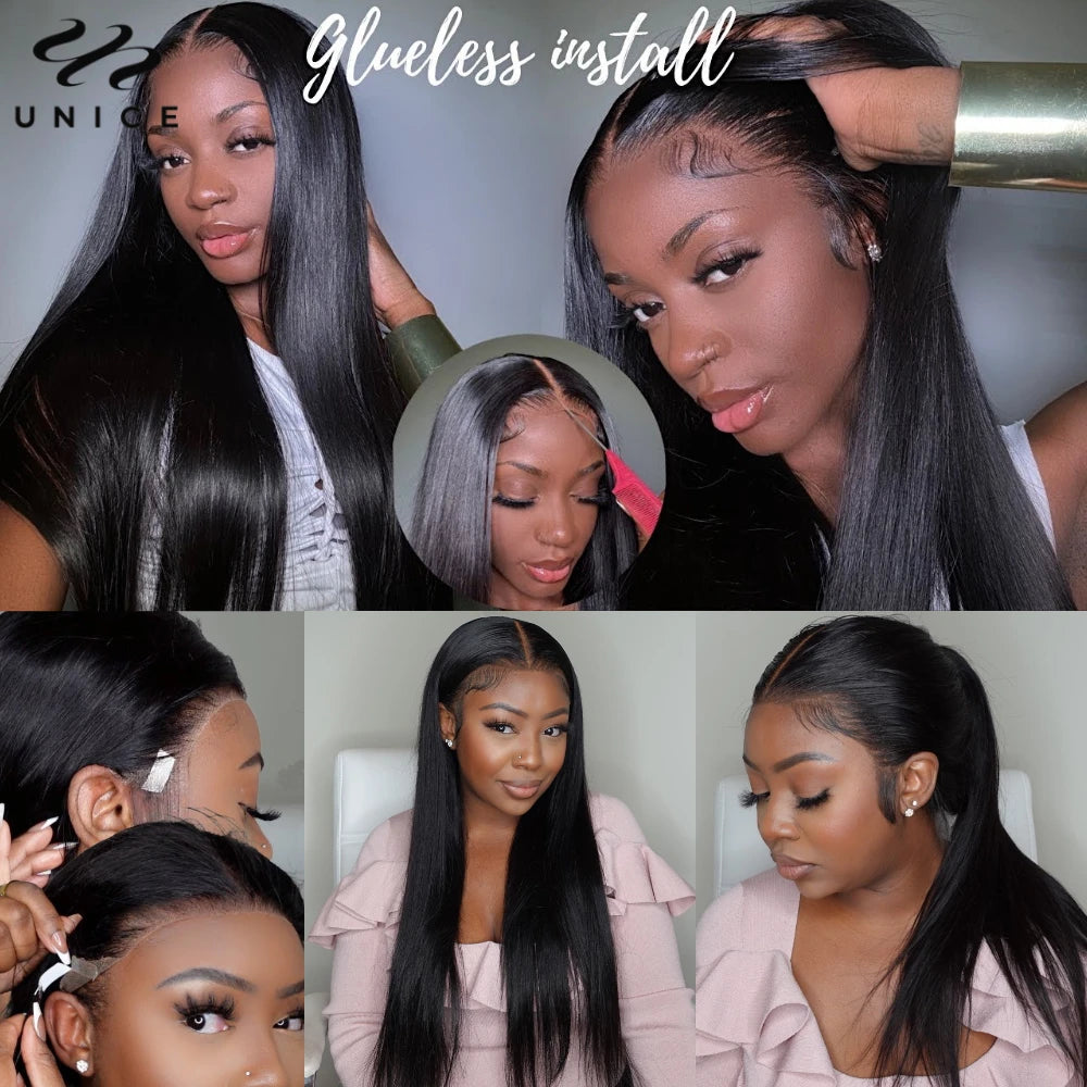 UNice Extra-Long 30Inch Pre Everything 13x4 Lace Frontal Wig With Drawstring Straight Human Hair Glueless Wig 150% Density