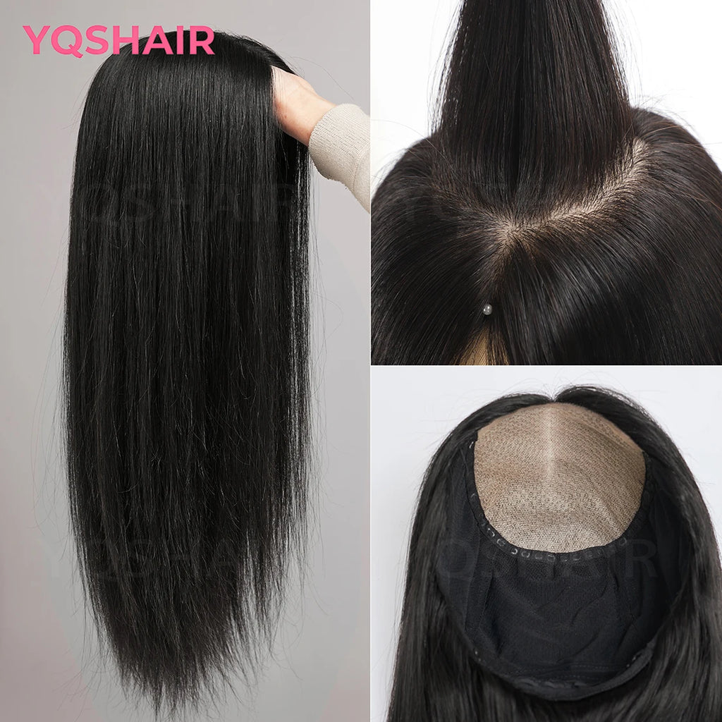 Silk Base Wigs Full Hand Tied Wig with PU Front 24" Real Virgin Layer European Human Hair Wig with Bangs Silk Base Wig for Women