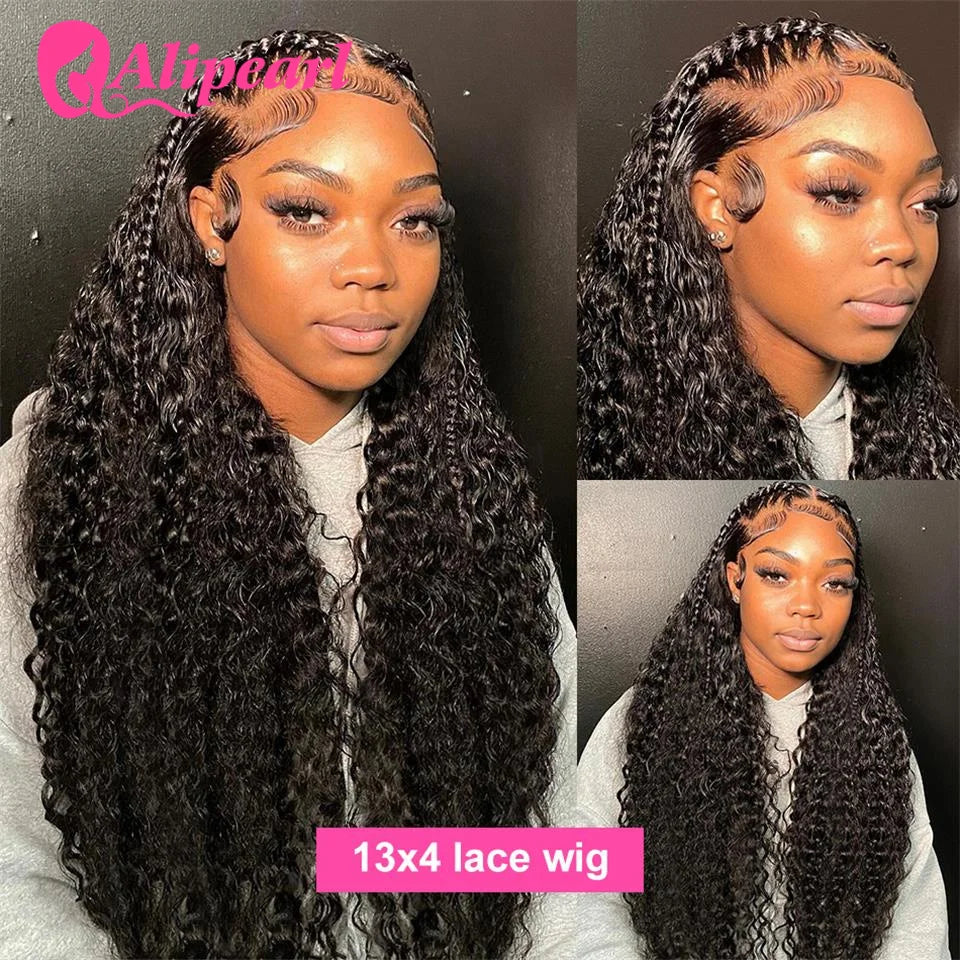 AliPearl 30Inch Lace Front Human Hair Wigs Brazilian Kinky Curly 13x4 Wig For Women Pre Plucked 180% Density