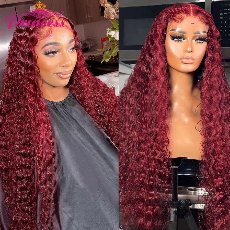 Princess Hair 99J Lace Front Human Hair Wig 13x4/13x6 HD Transparent Burgundy Deep Wave Lace Frontal Wig For Black Women