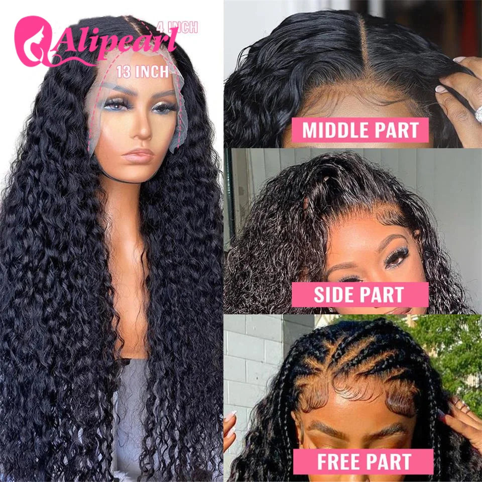 AliPearl 30Inch Lace Front Human Hair Wigs Brazilian Kinky Curly 13x4 Wig For Women Pre Plucked 180% Density