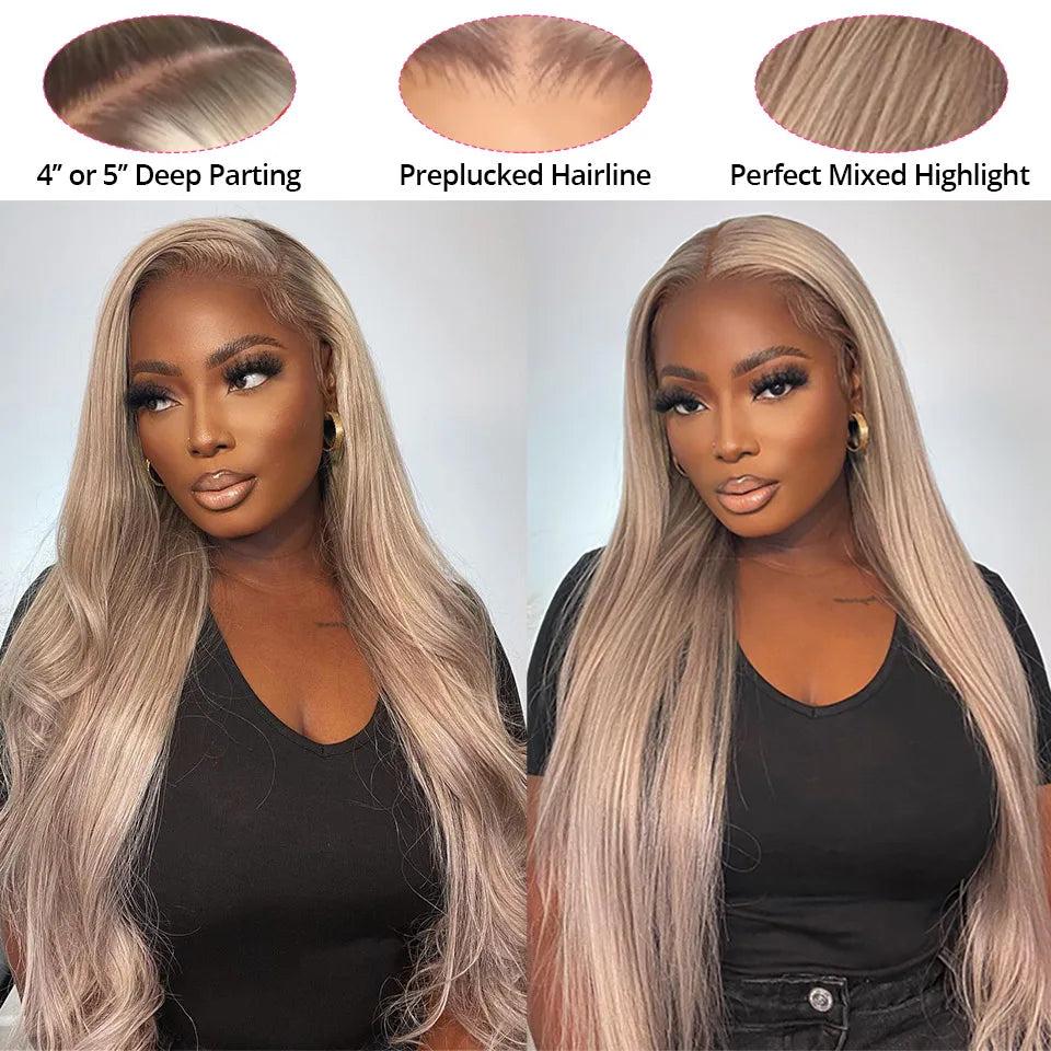 AliPearl Hair P18/613 Lace Front Wig Human Hair Highlight Straight Transparent Lace Front Wig For Women Peruvian 5x5 Closure Wi