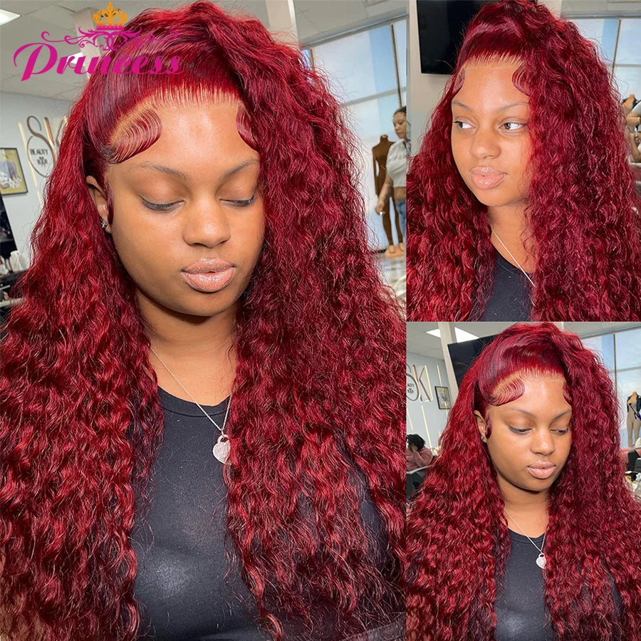 Princess Hair 99J Lace Front Human Hair Wig 13x4/13x6 HD Transparent Burgundy Deep Wave Lace Frontal Wig For Black Women