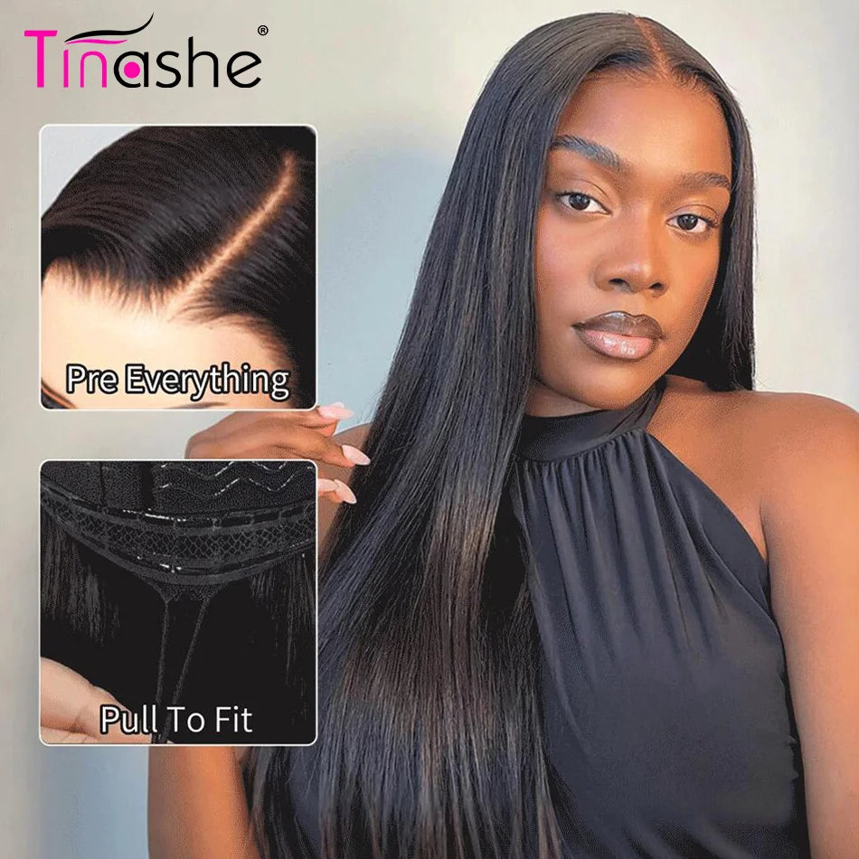 Tinashe Pull&Go Glueless Wig Human Hair 13x6 Bone Straight Lace Frontal Wig Pre Plucked 180 250 Density 6x5 HD Lace Closure Wig