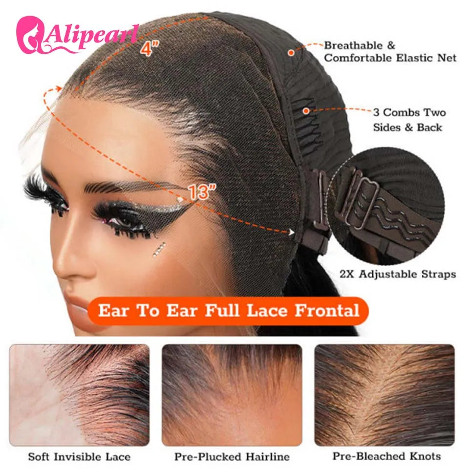 Ali Pearl Real HD Lace Front Human Hair Wigs Deep Wave HD Human Hair Wig Peruvian Pre-Plucked 5x5 Closure Wig For Woman