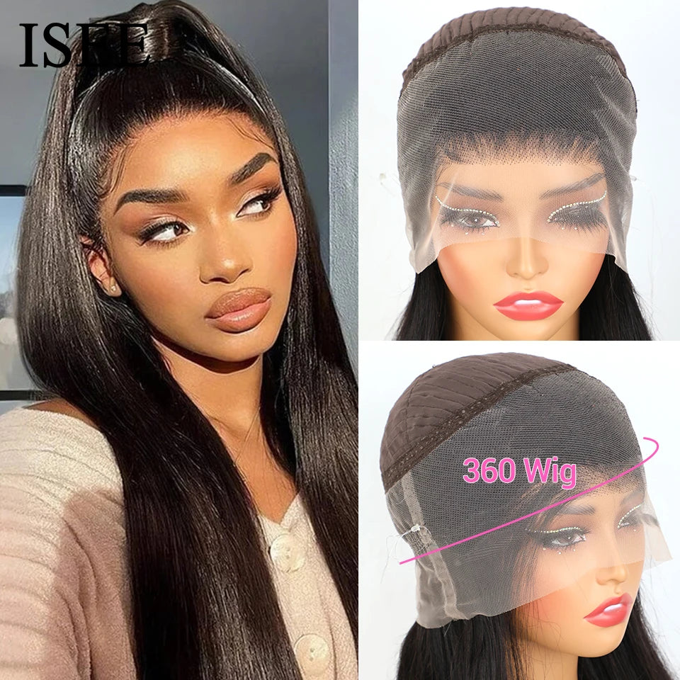 ISEE Hair 360 Glueless Wig Human Hair Ready To Wear Straight Glueless Preplucked Wear And Go Wigs HD full Lace Front Wigs PreCut
