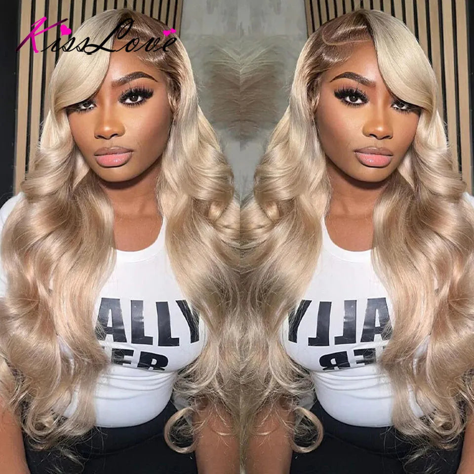 250% 3D Body Wave Ash Blonde 13x6 Lace Frontal Human Hair Wig Pre Plucked Brazilian Colored 13x4 HD Transparent Lace Front Wigs