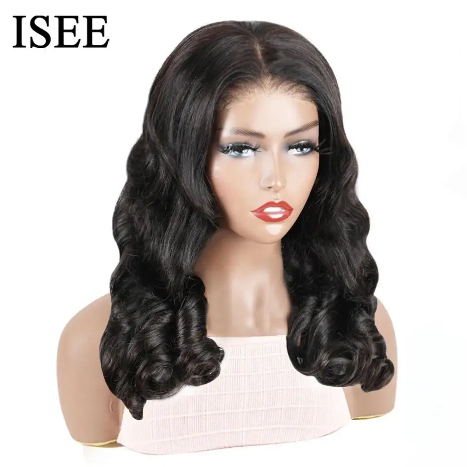 ISEE Glueless Wigs Wear And Go Ocean Wave Wig 7X5 HD Body Wave Lace Front Wig Pre Cut PrePlucked Wavy Lace Closure Wigs