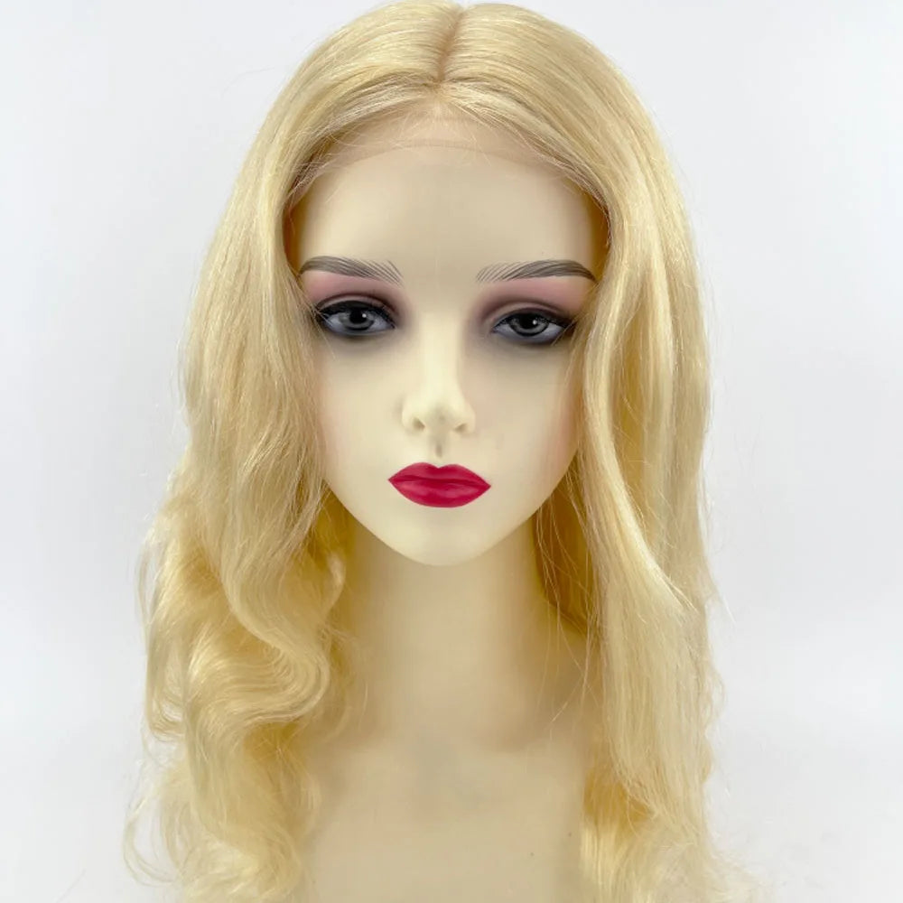 Full Lace Silk Top Wig 613 Light Blonde Natural Wave Brazillian Remy Hair Wig Transparent Lace Silk Base Wigs Glueless