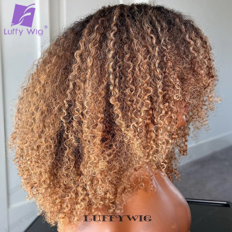 Ombre Afro Kinky Curly Wigs Human Hair with Bangs Brazilian Blonde Wig Scalp Top Full Machine Made Human Hair Wigs for Women