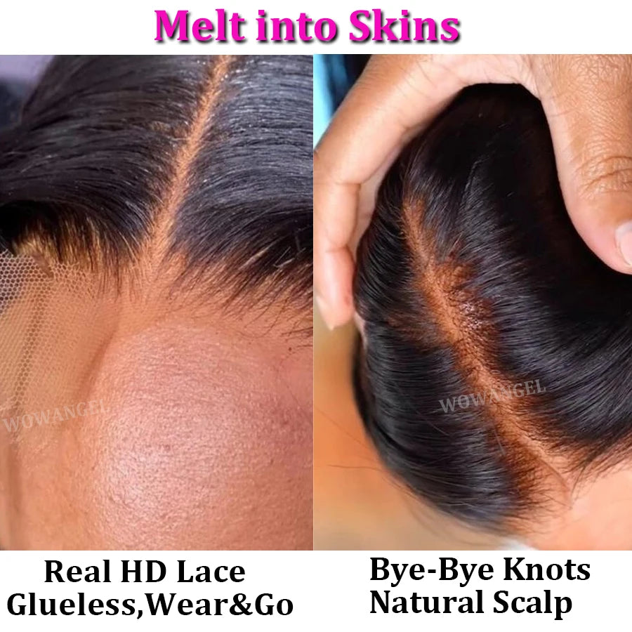 WOWANGEL Bye Bye Knots Wigs 1B30 Highlight HD Lace Closure Wig Body Wave Human Hair Wig Ready to Go Glueless Wig Bleached Knots