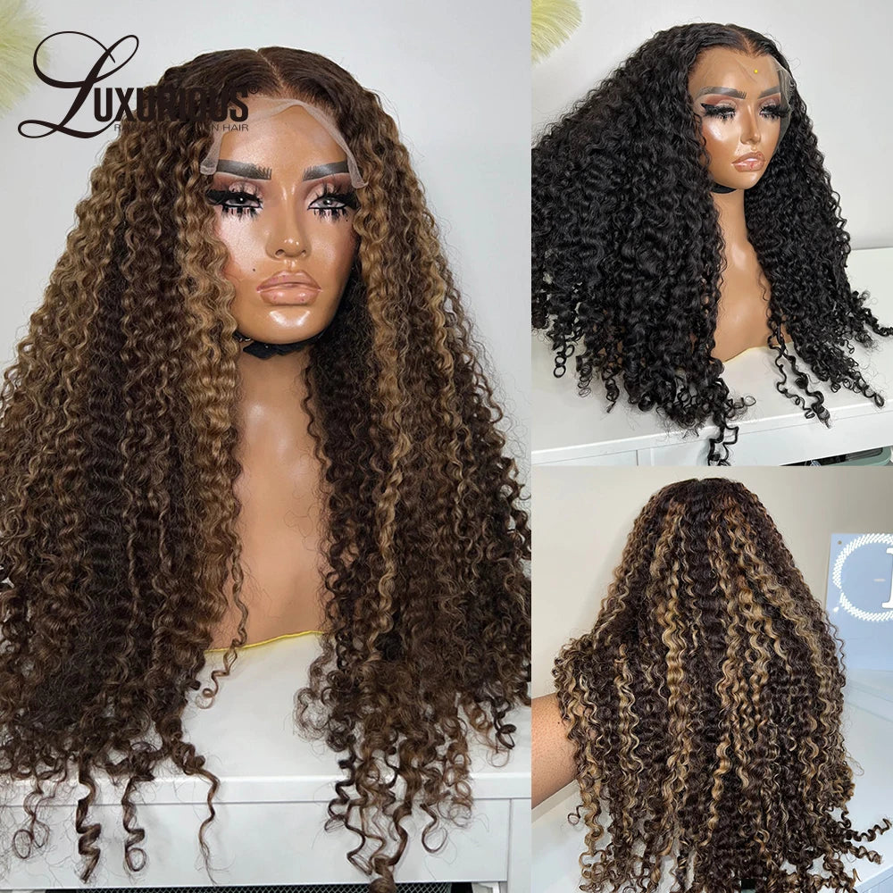 Highlight Honey Blonde Latin American Curly 13x4 Pre-Cut Lace Human Hair Wigs For Black Women Brazilian  Glueless 13x6 Lace Wig