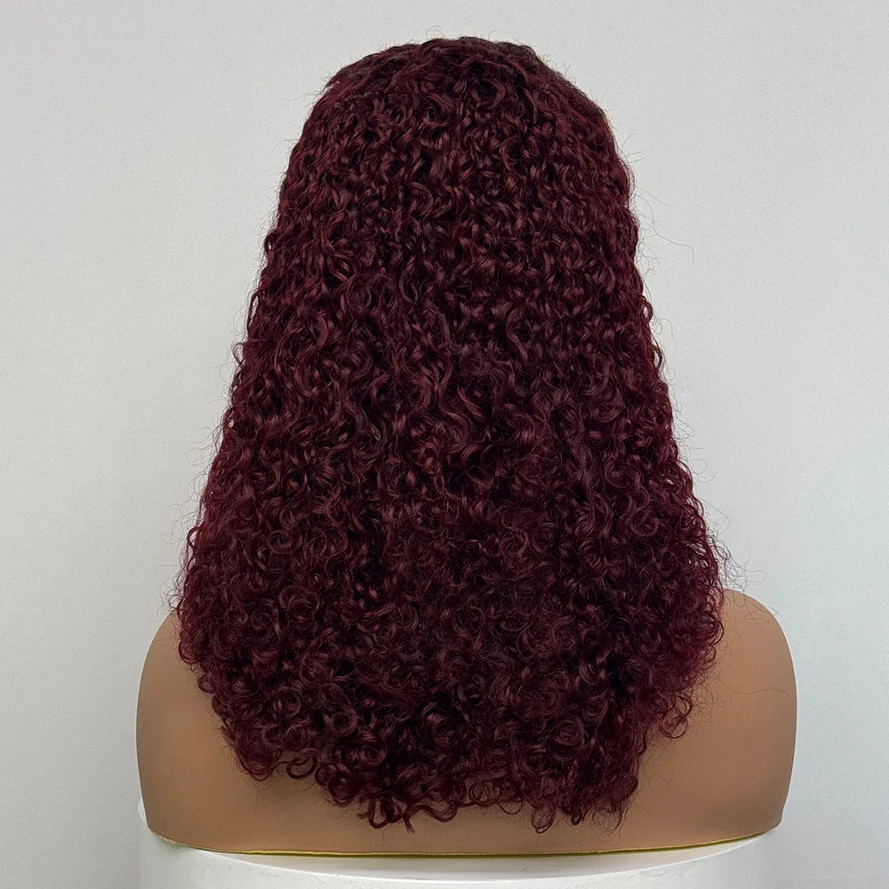 300% Density Burmese Pixie Cut Kinky Curly Human Hair Wig 99J Highlight 13x4 Transparent Lace Front Wig for Black Women 16 inch