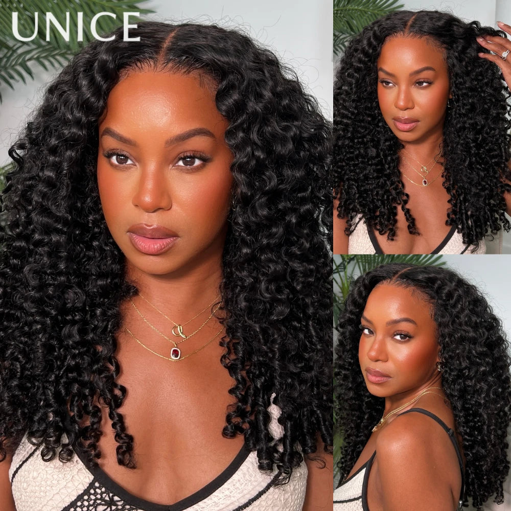 UNice 7x5 Bye Bye Slip™ Glueless Burmese Curly Human Hair Wigs With Finger Coil Ends & Invisi Drawstring