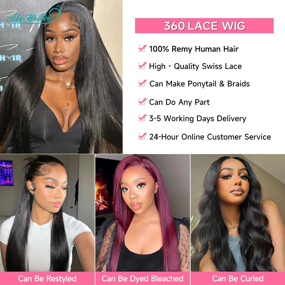 Ali Grace 360 Lace Frontal Wig Straight Human Hair Wigs 360 Full Lace Wig Human Hair Pre Plucked Lace Frontal Human Hair Wigs