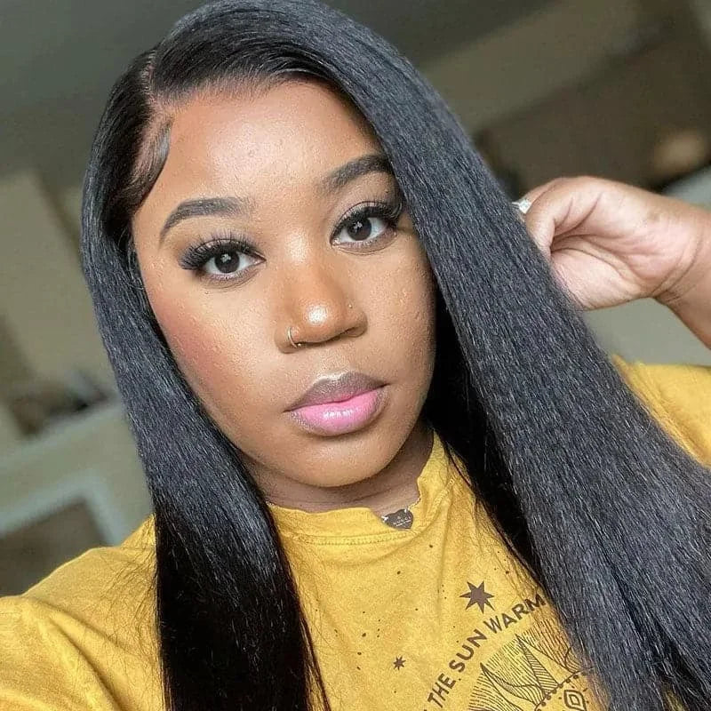 Brazilian Human Hair Silk Base Full Lace Wig Pre Plucked Light Yaki Silk Top Full Lace Human Hair Wig 130%-180%Density Baby Hair