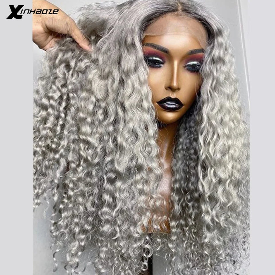 Grey Wig HD 13x6 Lace Frontal Human Hair Wig Colored Wig Curly Lace Front Wig Remy Brazilian Wigs for Women Human Hair Deep Part