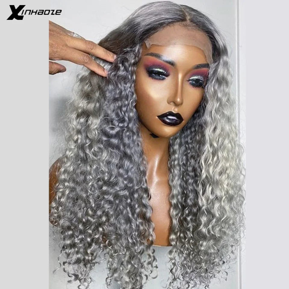 Grey Wig HD 13x6 Lace Frontal Human Hair Wig Colored Wig Curly Lace Front Wig Remy Brazilian Wigs for Women Human Hair Deep Part